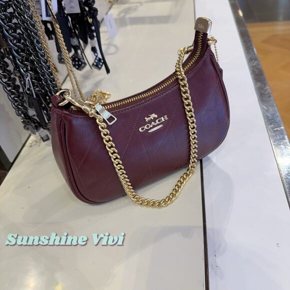 NWT Coach Teri Mini Crossbody Bag Quilting CDP30 Dark Wine Shiny Smooth Leather - Picture 8 of 9